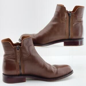 Franco Sarto Halford Women's Brown Leather Ankle Boot Size 12 Side Zip Low Heel
